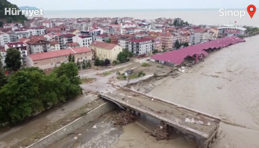 Sinop Ayancıkta selin yol açtığı tahribat drone ile görüntülendi