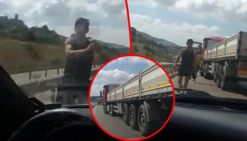 Trafik magandası aileye dehşeti yaşattı Otomobili tekmeledi