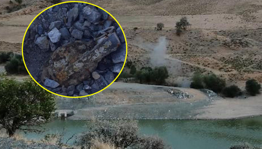 Barajda, suyun çekildiği bölgede el bombası bulundu