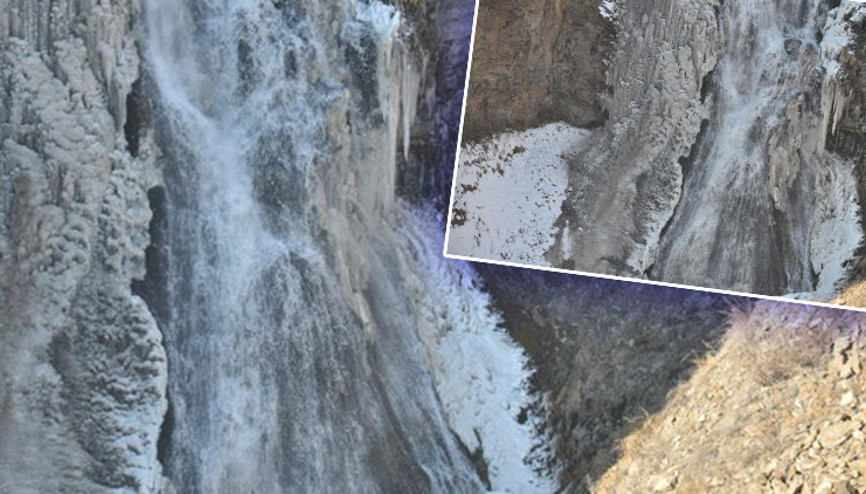 Karsta Sibirya soğukları... Susuz Şelalesi buz tuttu