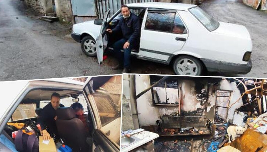 Madde bağımlısı oğulları evi yaktı, otomobilde kalıyorlar