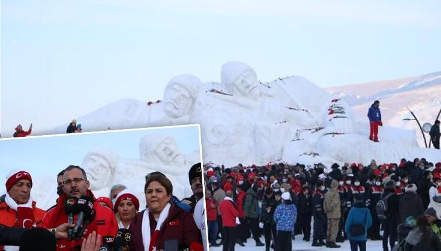 Sarıkamışta karı yorgan edenler heykeli açıldı