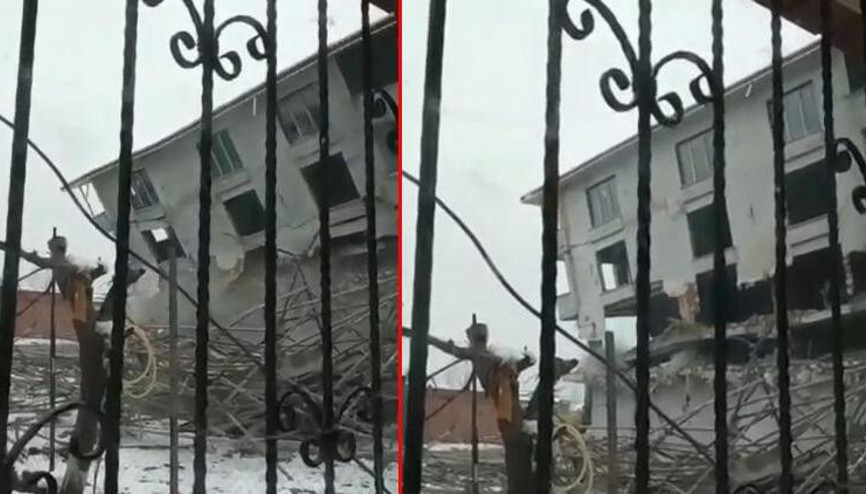 Bursada 4 katlı kaçak binanın yıkılma anı kameralara yansıdı