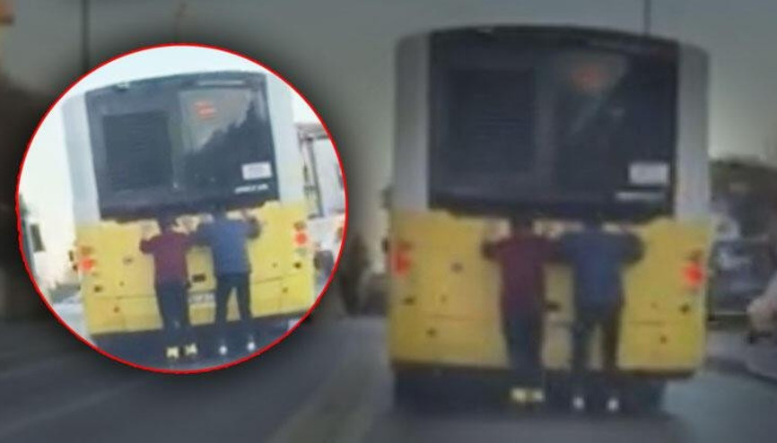 Can güvenliğini hiçe saydılar Trafikte patenli tehlike saniye saniye görüntülendi