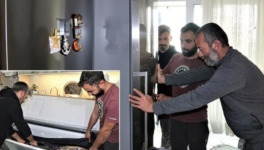 Oltayla tutulan dev orkinosu kamyonetle taşıyıp evindeki buzdolabına güçlükle sığdırdı