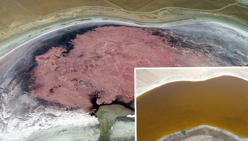 Her yıl pembeye dönen Küçük Göl, bu yıl kahverengi oldu
