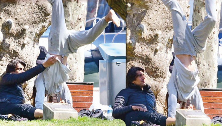 İbrahim Kutluay ve Edvina Sponza parkta yoga yaptı