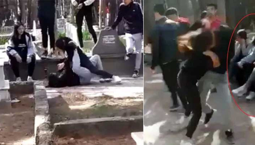 Liselilerin saç saça baş başa kavgası kamerada