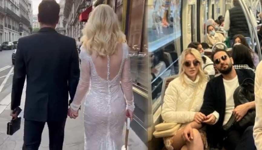 Önce gelinlikle sokakları dolaştı, sonra metroya bindi