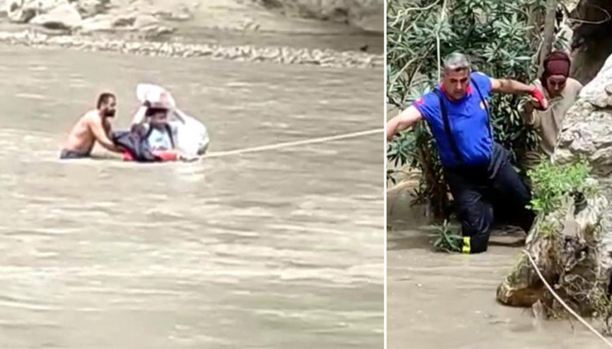 Piknik yaparken su seviyesi yükseldi, mahsur kaldılar Yardımlarına itfaiye yetişti