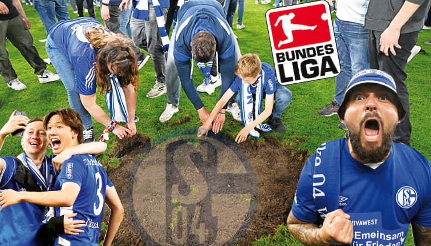 Bundesligaya yükselen Schalke 04 taraftarı çimleri söküp sattı