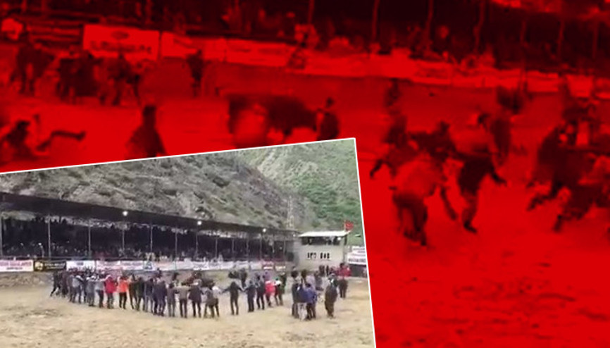 Korku dolu dakikalar... Şampiyon boğa, etrafında horon oynayanları kovaladı