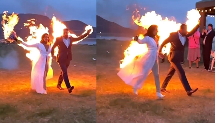 Gelin ve damat alevler içinde: Şoke eden evlilik töreni