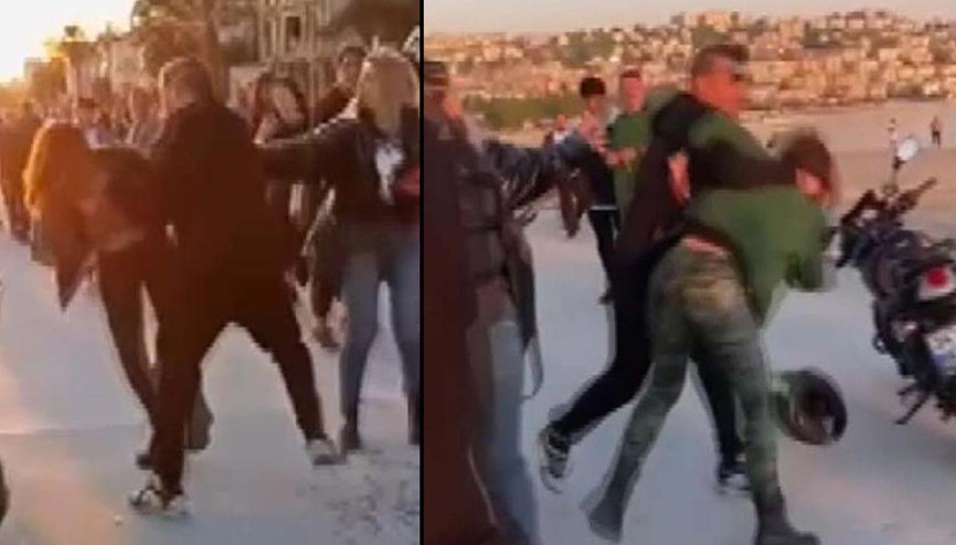 Maganda dehşet saçtı Çocuğuna çarpacağı iddiasıyla motosikletli kadını darp etti