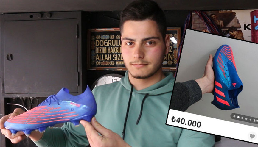 Şampiyonluk günü giyilen kramponların biri fanusta, diğeri satışta Trabzonsporlu Vitor Hugo...