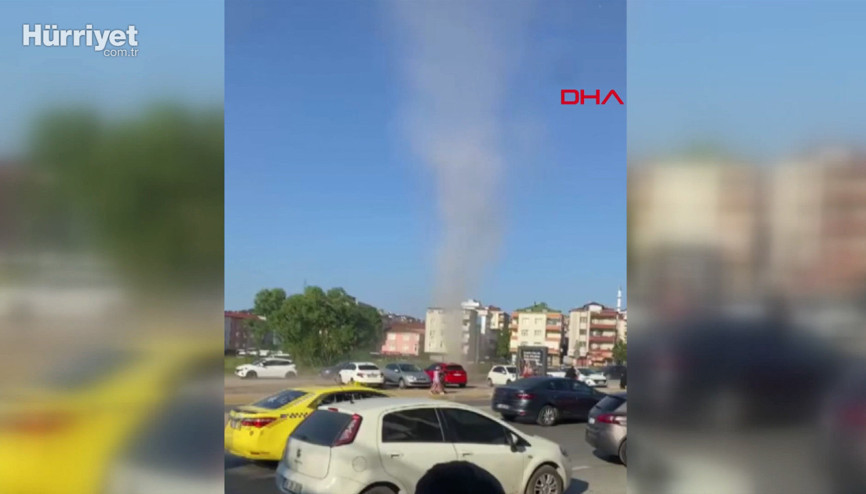 Ümraniyede yol kenarında oluşan hortum kamerada