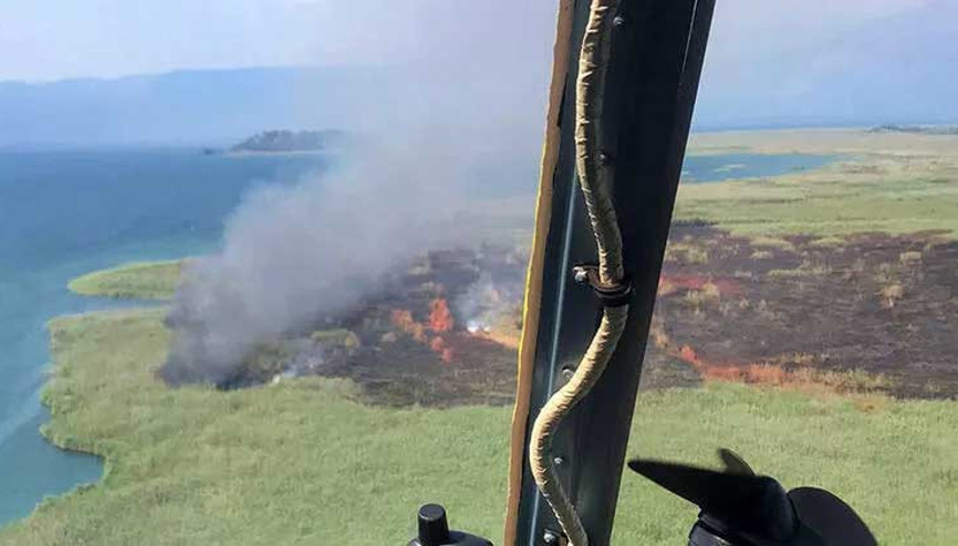 Muğlada Köyceğiz Gölünda sazlık yangını