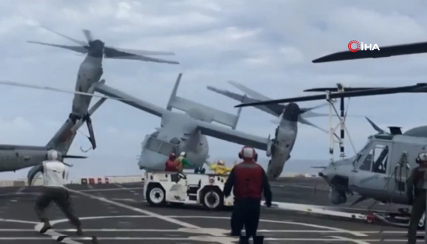 ABD savaş gemisine iniş yaptığı sırada düşen askeri uçağın görüntüleri ortaya çıktı