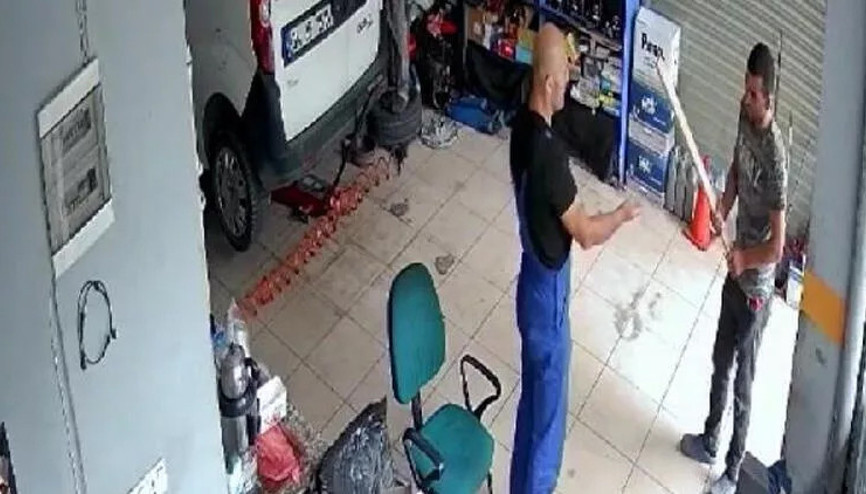 Tamirciye sopayla saldırıp akü çaldı