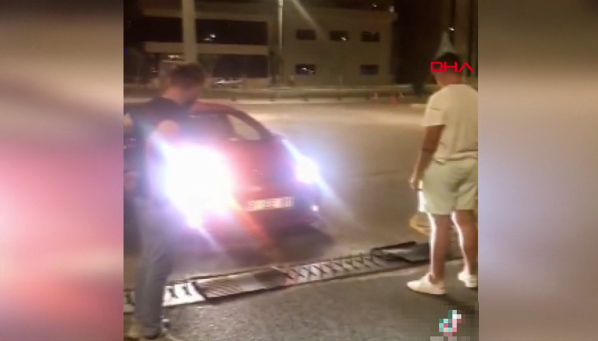 Kapanın üzerine paspas koyup geçti, ehliyetine el konuldu