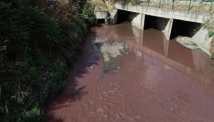 İstanbulda Ayamama Deresi kırmızı renge büründü
