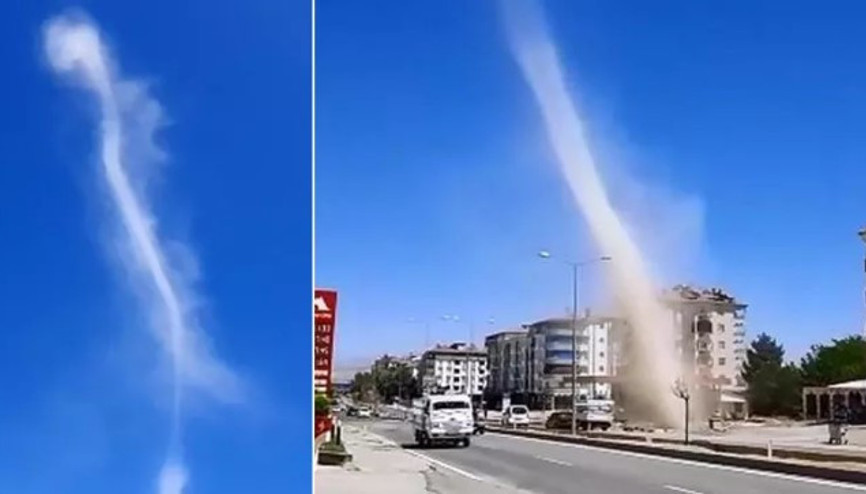 Elazığda aniden ortaya çıkan hortum böyle görüntülendi Elazığda aniden ortaya çıkan hortum böyle görüntülendi