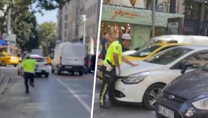 Denetimden kaçan sürücü, aracı polisin üzerine sürdü