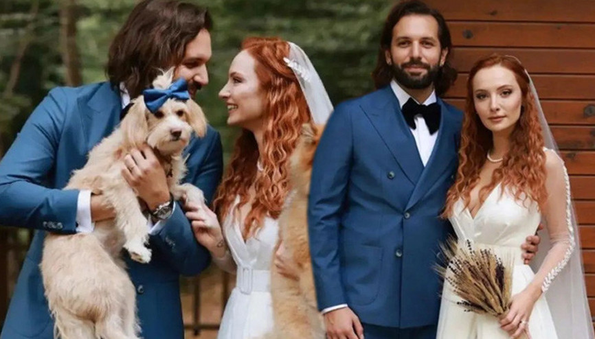 Oyuncu çift evlendi... Nikah öncesi köpekleriyle poz verdiler