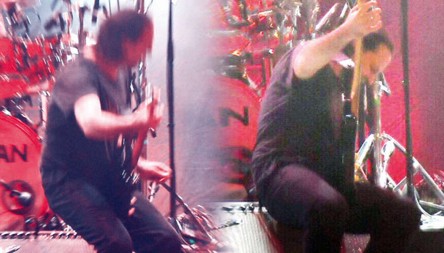 Sahnede zor anlar... Hoparlörün üstüne düştü