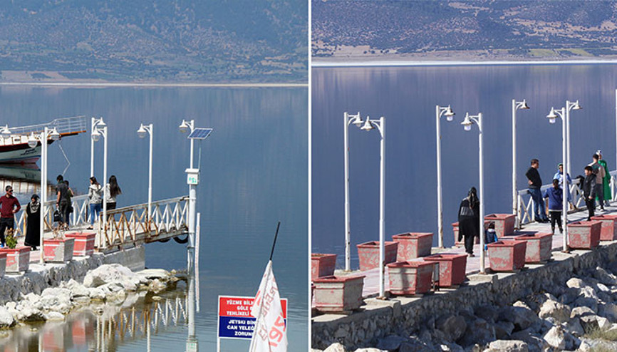 Burdur Gölünde su seviyesindeki çekilme nedeniyle iskele, 18 metre uzaklaştı İşte endişe veren kareler...