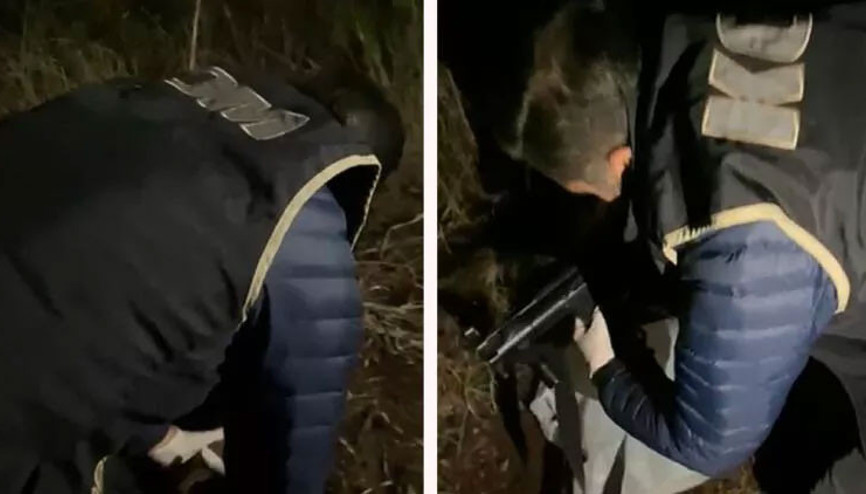 Muğlada mezarlıkta toprağa gömülü uzun namlulu silah ele geçirildi