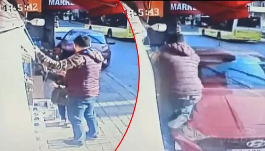 Direksiyon dersi alan sürücü kaldırımdaki baba ile kızına çarptı Kaza anı kamerada