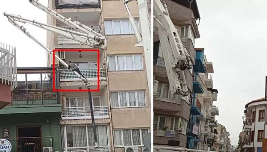 Çilingir çağırmak yerine beton dökme aracıyla eve çıkmak istedi Çilingir çağırmak yerine beton dökme aracıyla eve çıkmak istedi