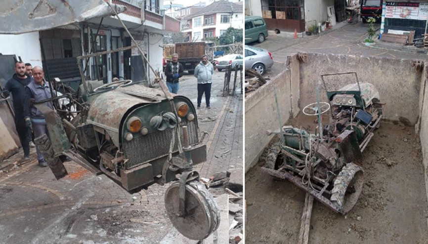 Yıkılan binadan milletvekilinin yaptığı traktör çıktı