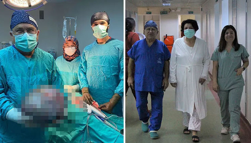 Karnından 7,5 kilo kitle çıktı Karnından 7,5 kilo kitle çıktı