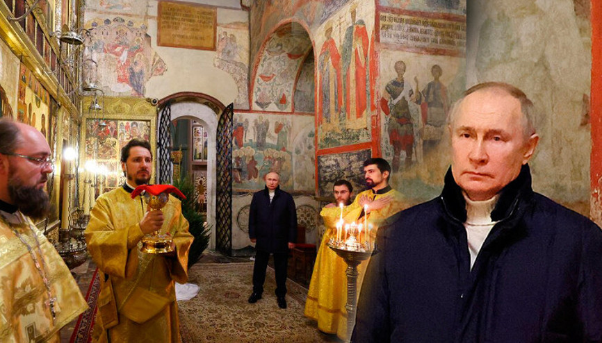 Dikkat çeken görüntüler: Putin tek başına ayinde