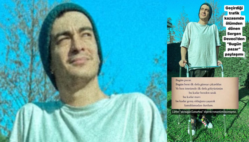 Ölümden dönen Sergen Deveci yürüteçle bahçede Ölümden dönen Sergen Deveci yürüteçle bahçede