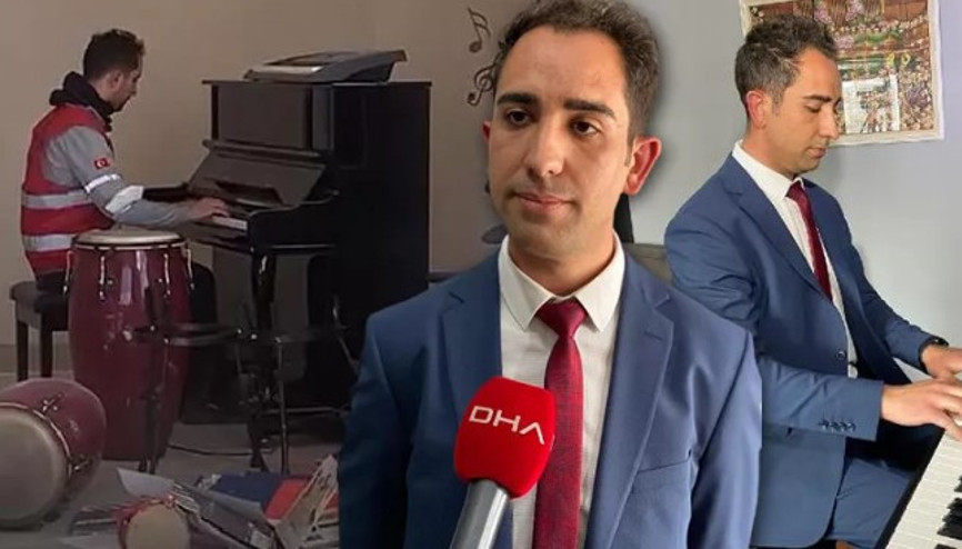 Hasarlı okulda piyano çalan öğretmen: Acımızı notalarla gösterdik