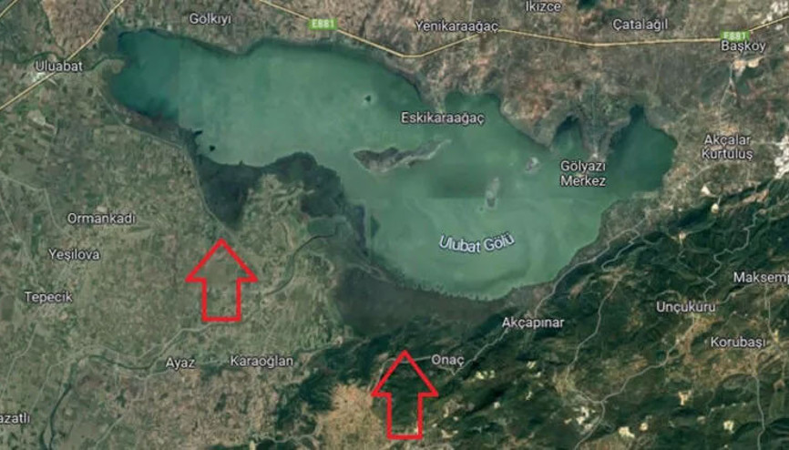 Uluabat Gölündeki çekilme uydu görüntülerinde