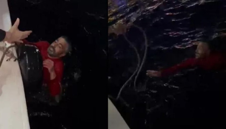 Karaköyde denize düşen kişiyi tekne kaptanı kurtardı