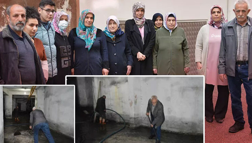 Depremin ardından apartmanın bodrumunu yer altı suyu basıyor
