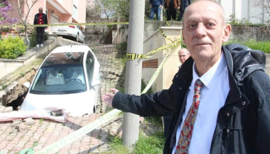 Edirnede yol çöktü, otomobiliyle 1 metrelik çukura düştü