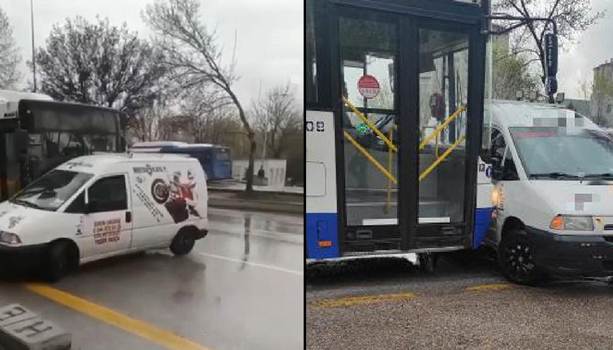 EGO şoförü, kendisine saldırmak isteyen sürücünün aracını metrelerce sürükledi