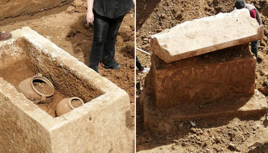 İnşaat kazısında bulunan lahdin içindeki 4 çömlek müzede açıldı