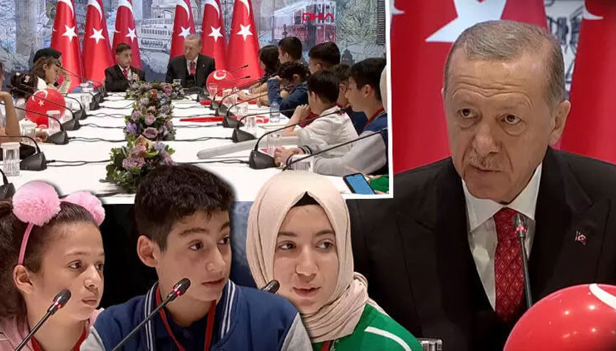 Cumhurbaşkanı Erdoğan, Dolmabahçe Ofisinde depremzede çocukları kabul etti