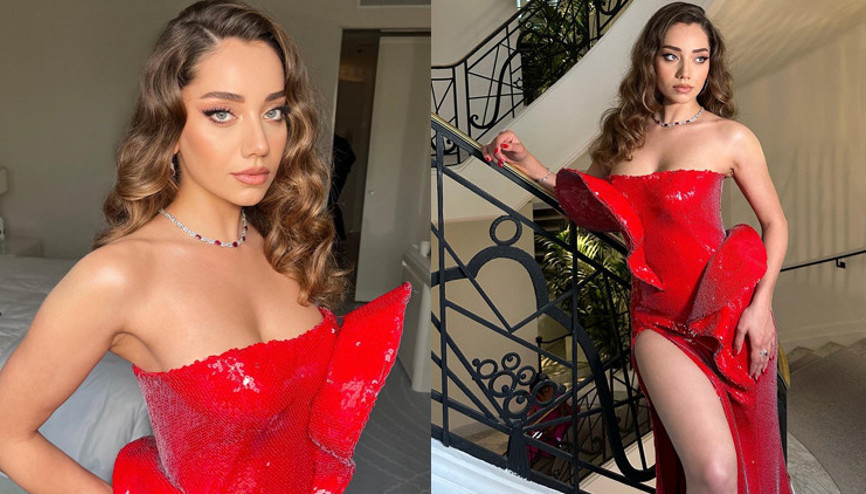 Oyuncu Özge Özacar kırmızı temalı partide