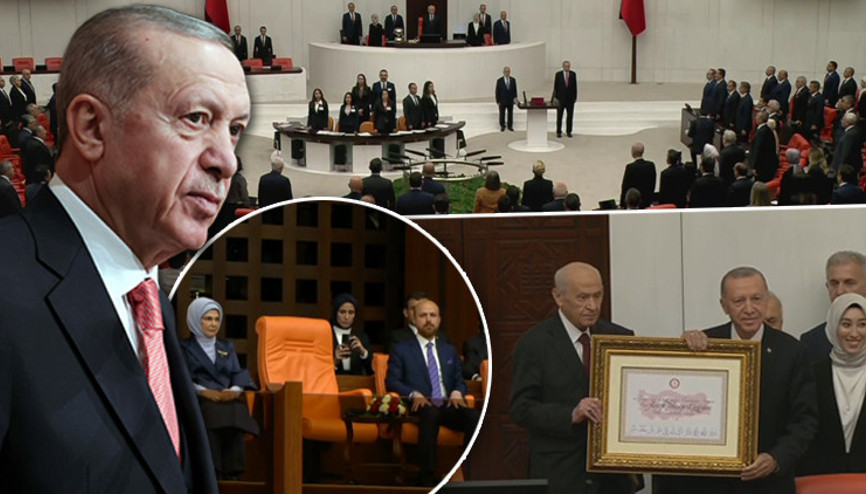 Cumhurbaşkanı Erdoğan, Mecliste yemin etti... Mazbatasını Bahçeliden aldı