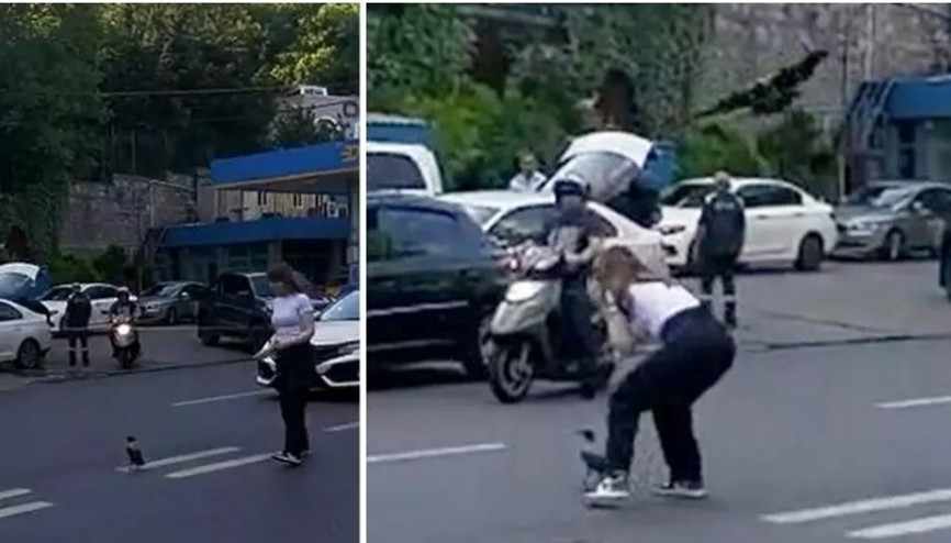 Trafiği durdurup yardım etmek istedi, karganın saldırısına uğradı: O anlar kamerada