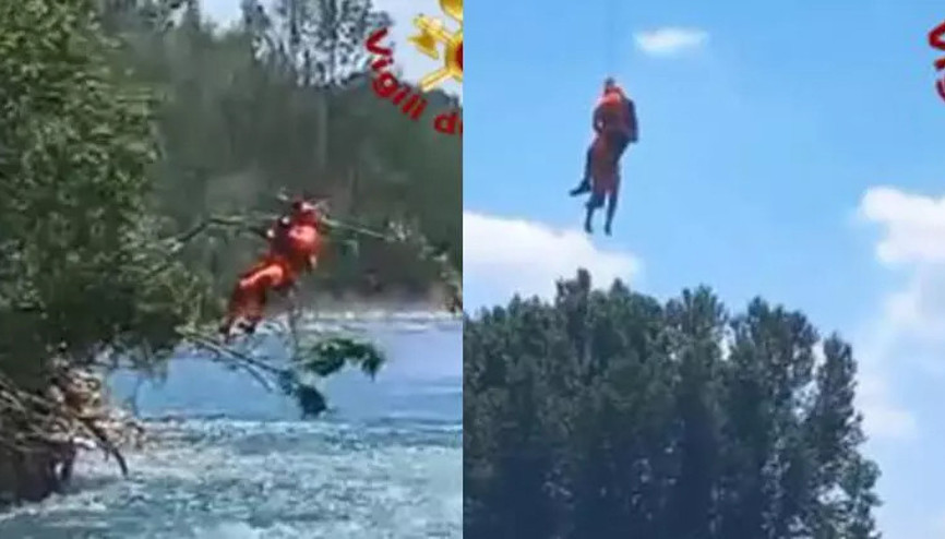 Nehre düşen kadın, itfaiye helikopteriyle kurtarıldı