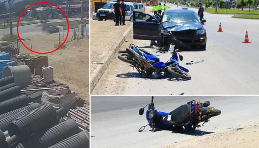 Ters yönden kavşağa giren motosiklet sürücüsü hayatını kaybetti Kaza anı kamerada